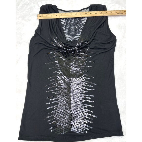 Leo Guy Black Cowl Neck Sleeveless Sequined Draped Back Party Top Blouse Sz 6/8 - Picture 11 of 12